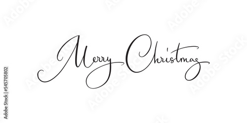 Merry Christmas hand written text isolated on white background. Winter season typography. Elegant vector calligraphy for holiday cards, party posters, headers, gift tags, overlays