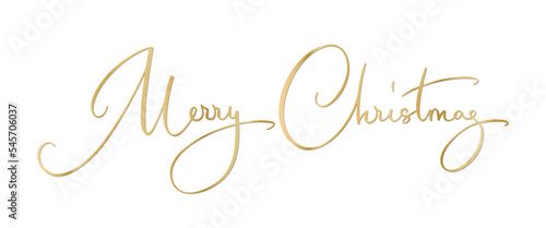 Merry Christmas hand written text. Golden Merry Christmas letters isolated on white. Winter season typography. Elegant vector calligraphy for holiday cards, party posters, headers, gift tags, overlays
