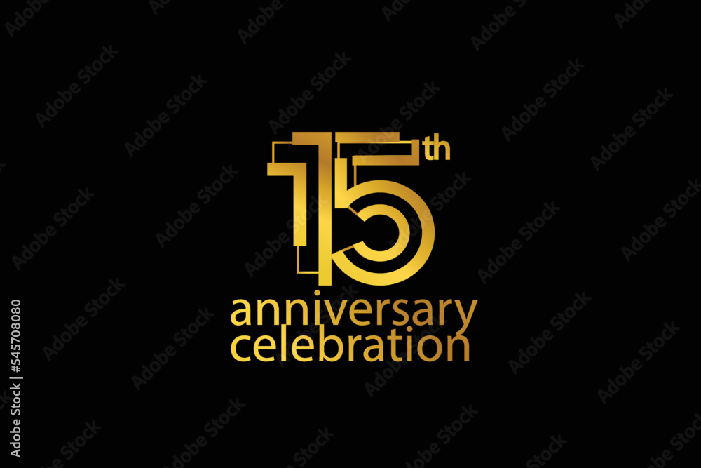  15 year anniversary celebration abstract style logotype. anniversary with purple, yellow, orange color isolated on white background, vector design for celebration vector