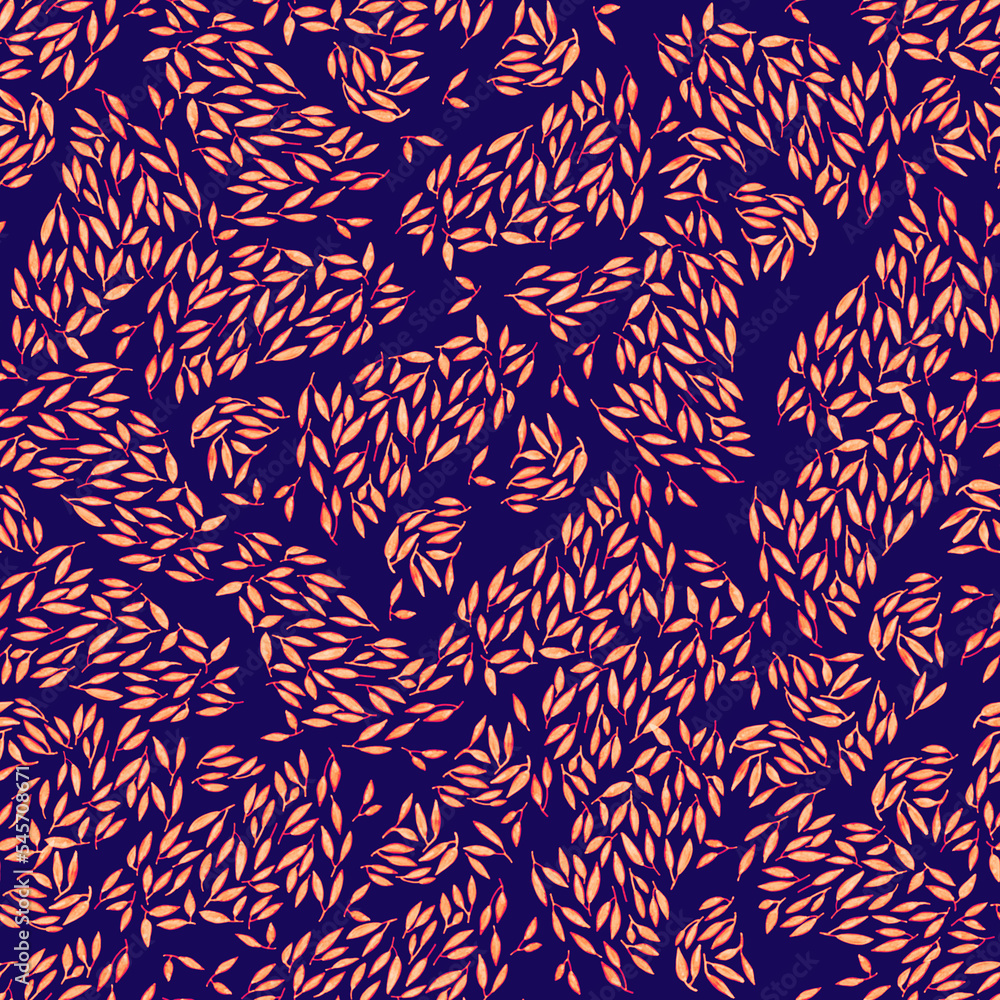 Hand drawn small leaves seamless pattern. Ink texture with foliage. Hand drawn small leaves seamless pattern. Ink texture with foliage.