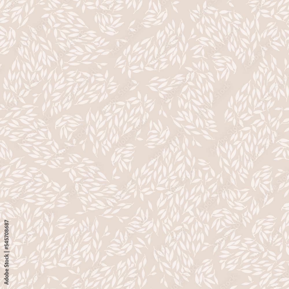 Fototapeta premium Hand drawn small leaves seamless pattern. Ink texture with foliage.