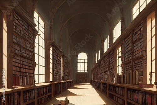 AI generation of the interior of a beautiful medieval library