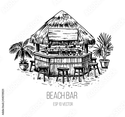 Beach bar. Vector sketch. Hand drawn illustration