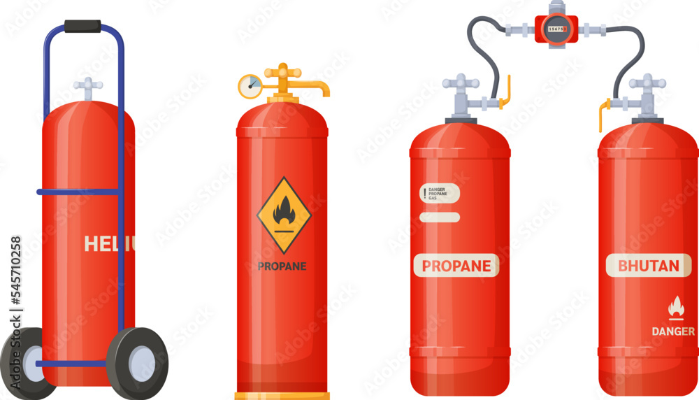 Obraz premium Gas metal cylinder with helium, propane, bhutan set