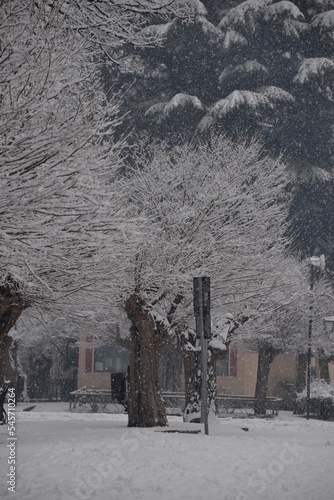 Snowfall in a small village in Basilicata in winter 2017