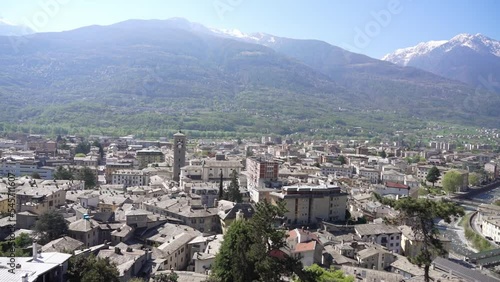 Panoramic view of Sondrio town in Valtellina valley, Lombardy, Italy