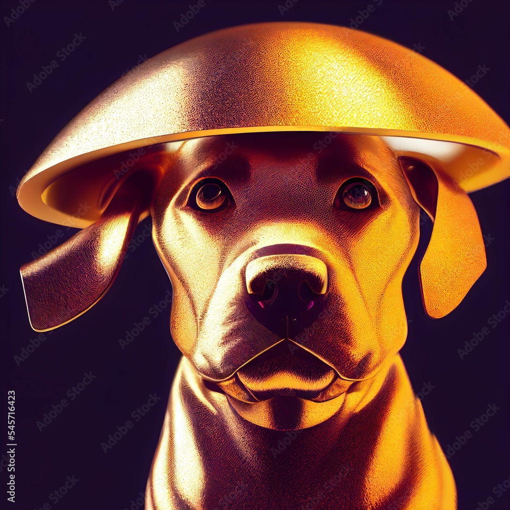 Closeup of an AI generated illustration of a golden Labrador dog ...