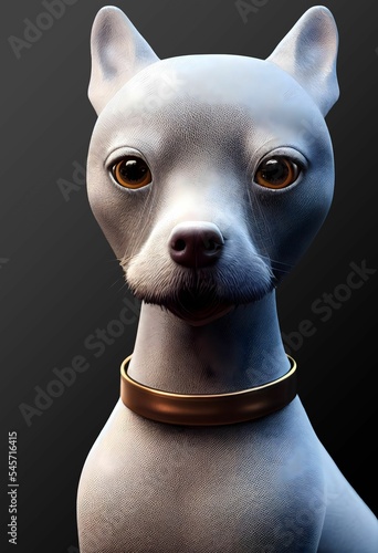 Billede på lærred Vertical AI generated illustration of a hairless dog portrait in a golden collar
