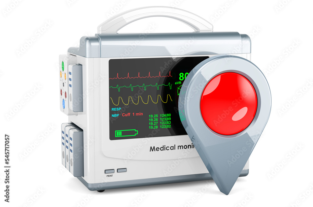 Fototapeta premium Medical monitor with map pointer, 3D rendering