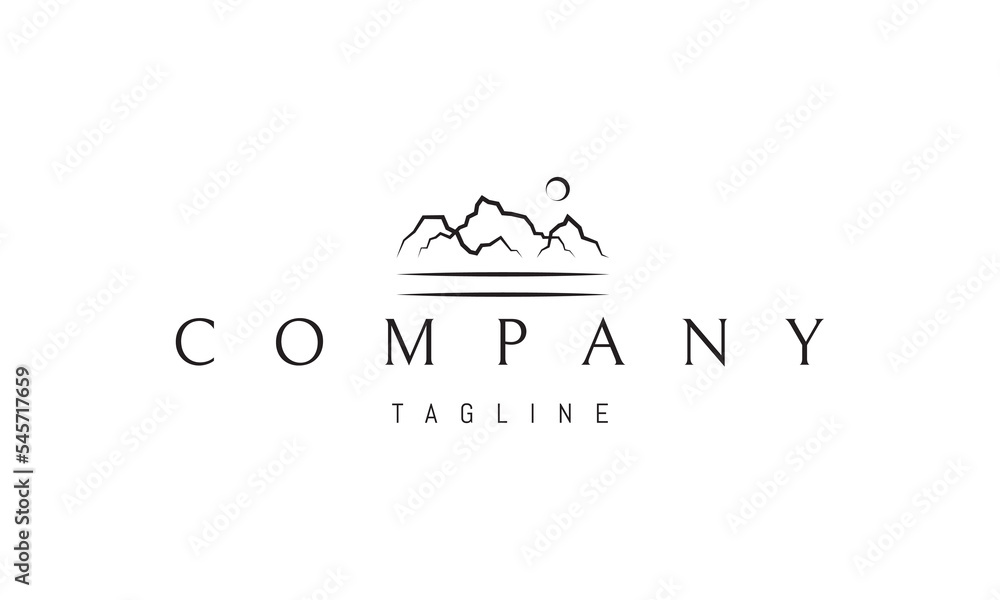 Vector logo on which an abstract image of a mountain landscape in a linear style.
