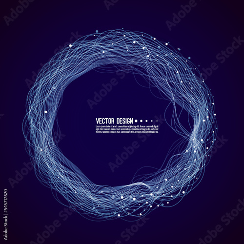 Vector abstract background of circular wave lines and particles. The concept of technology, science and musical vibrations.