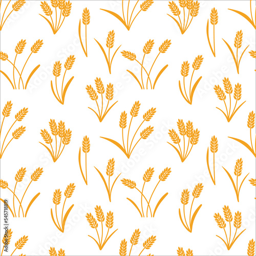 Wheat ears seamless pattern. Barley or rice black silhouette, beer or bakery background, organic farm backdrop, bread packaging. Decor textile, wrapping paper, wallpaper design. Vector print or fabric