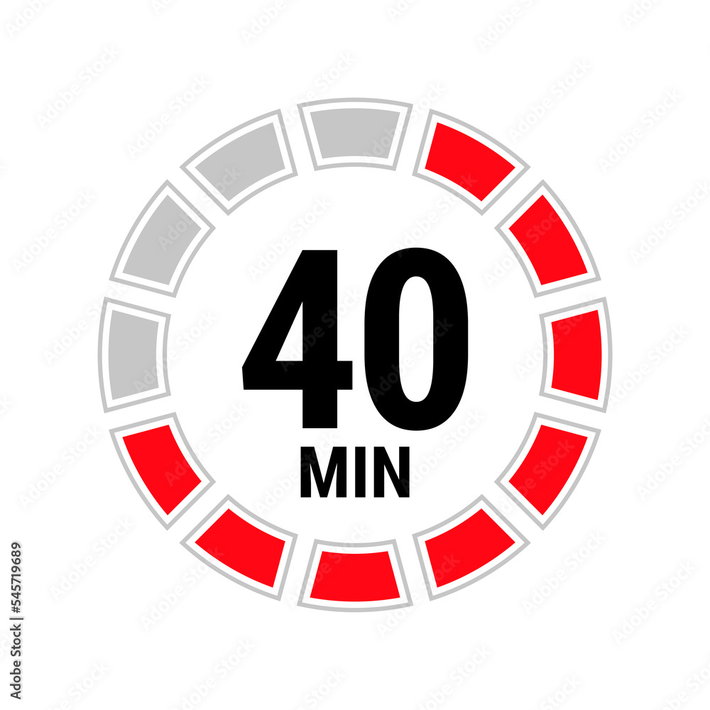 40 minute vector icon, stopwatch symbol, countdown. Isolated illustration with timer. 40 minute vector icon, stopwatch symbol, countdown. Isolated illustration with timer.