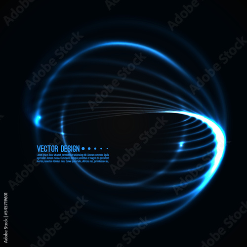 Vector abstract background with glowing wave swirls in motion. The concept of the movement of neon curves and spirals. Techno design.