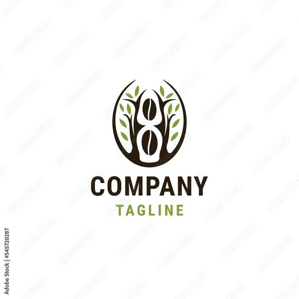 Tree coffee beans logo design template flat vector Tree coffee beans logo design template flat vector
