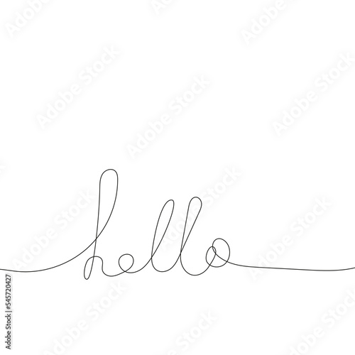 Vector handwriting word hello. Hand drawn continuous line.