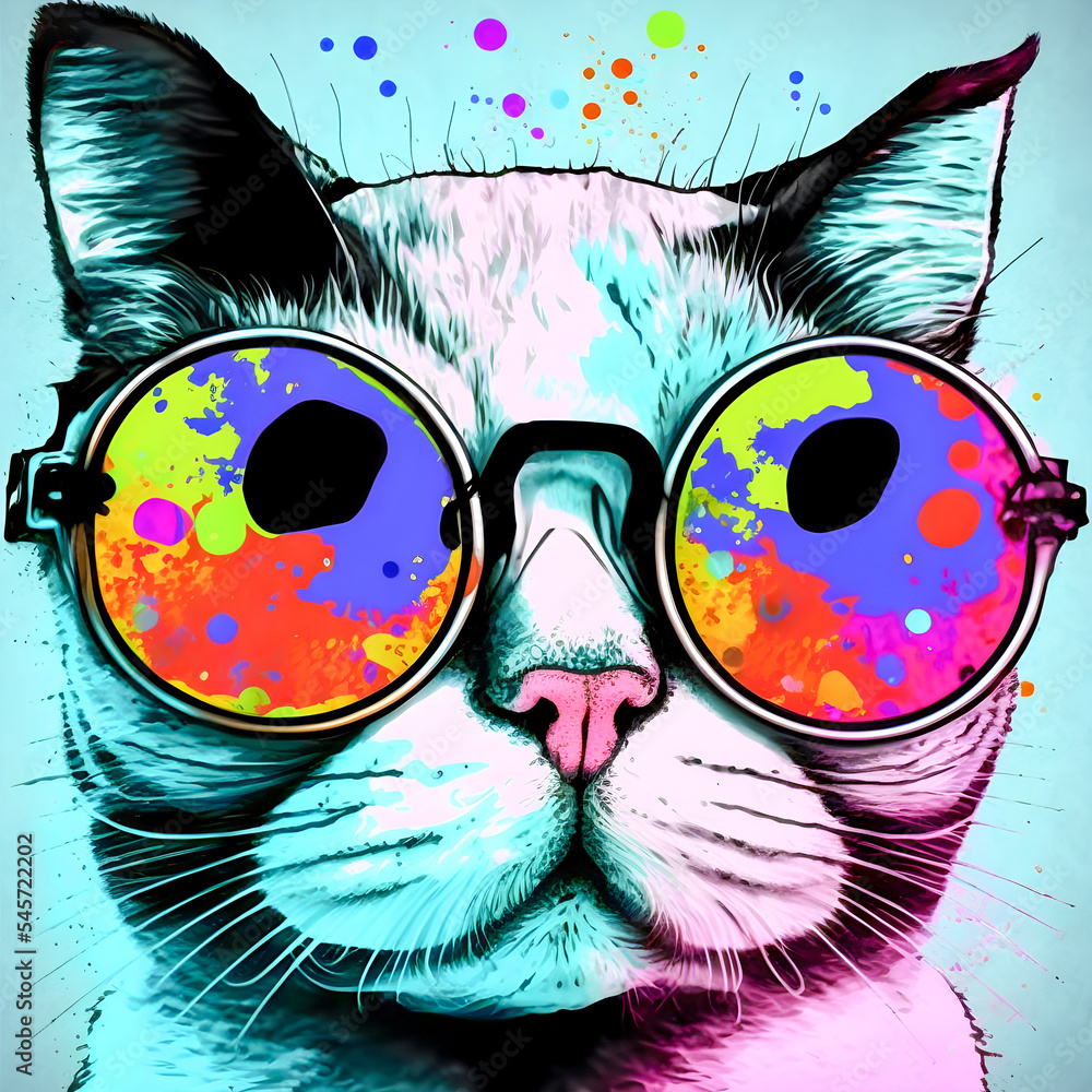 Fototapeta Hipster Cute Pop Art Cat Illustration
