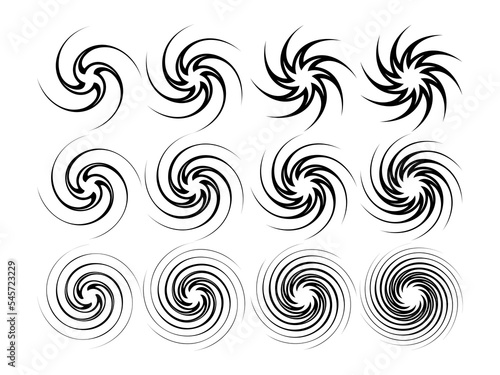 Set of black white spiral twist abstract elements