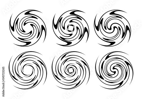 Set of black white spiral spin abstract elements