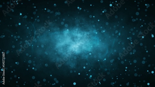 Blue bokeh particles glitter awards dust gradient abstract background. Futuristic glittering in space on coral background. Floating grid	
