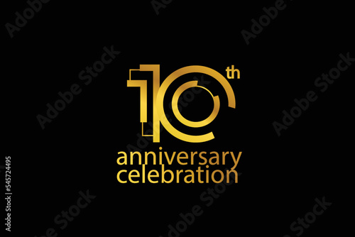 10 year anniversary celebration abstract style logotype. anniversary with gold color isolated on black background, vector design for celebration vector