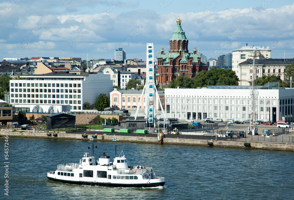 Ferry Boat And Helsinki Orthodox Cathedral