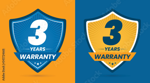 3 Years warranty in yellow and Blue background. 3 Years warranty logo. 3 Years warranty badge.