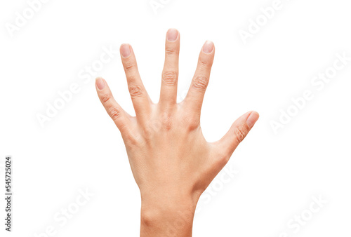 Woman's hand, well - groomed, with fingers spread apart, isolated on white background with clipping path