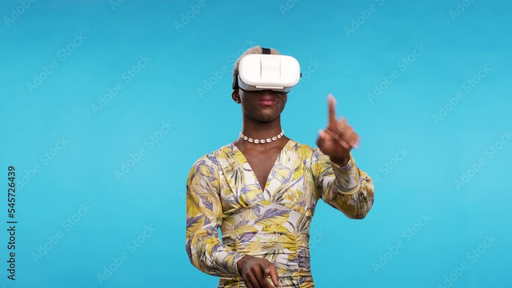 Black gay person interacting with virtual reality Black gay person interacting with virtual reality