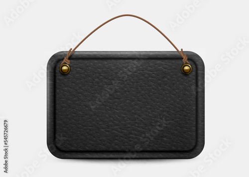 Black leather hang tag with with text space. Realistic eps file.