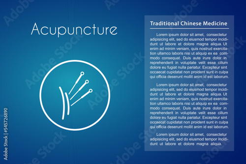 Acupuncture needle massage therapy linear medical icon on blue background. Vector illustration of back with acupuncture needles