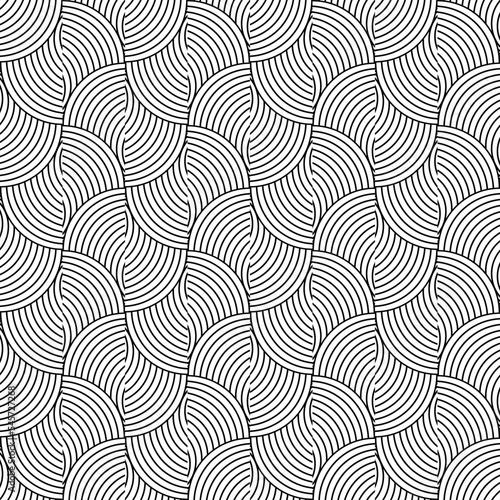 Vector seamless pattern. Abstract monochrome background with black curved lines