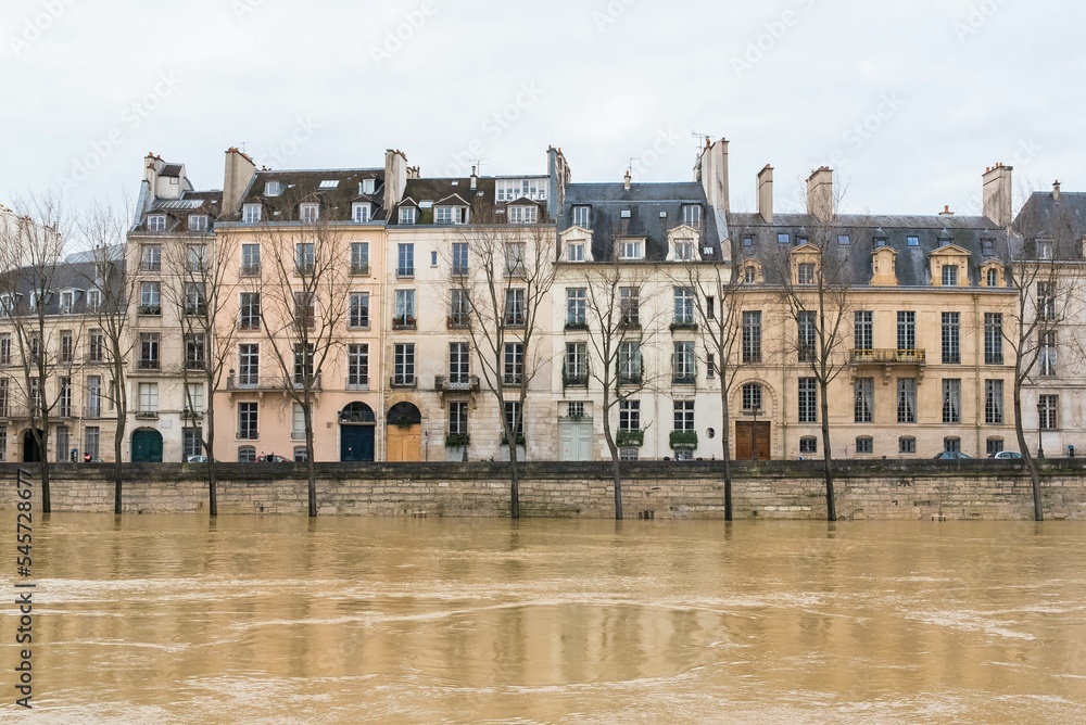 Bank of Seine river flooded due to continuous rainfalls in Paris