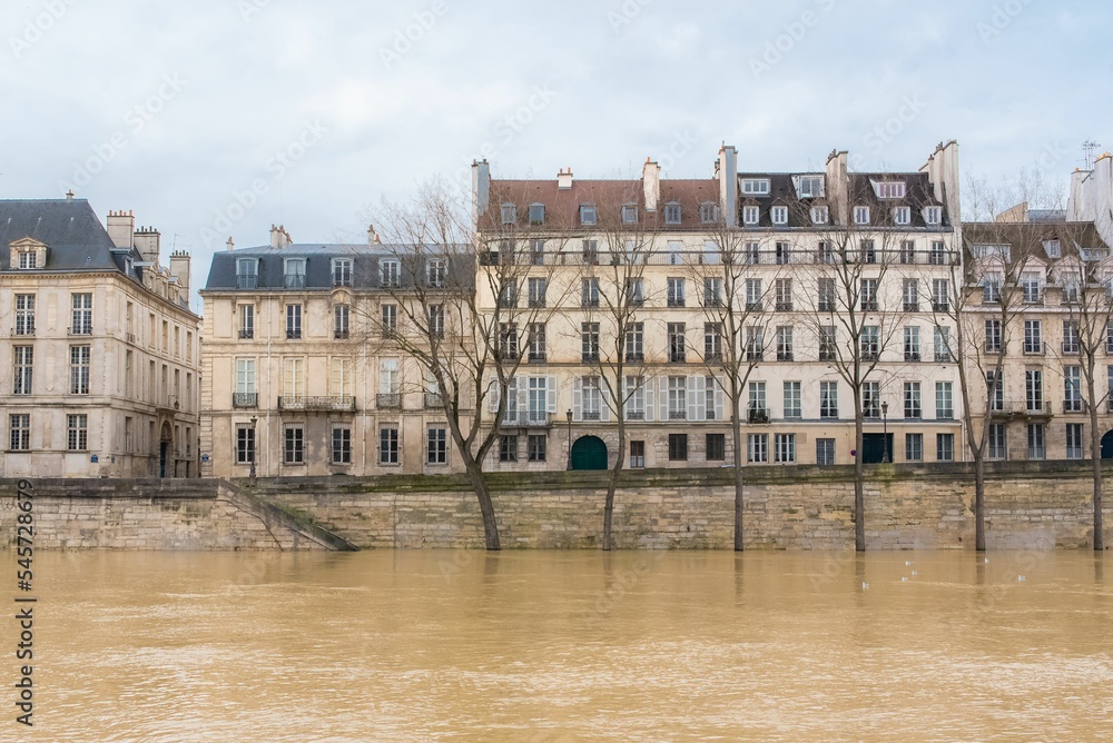 Bank of Seine river flooded due to continuous rainfalls in Paris