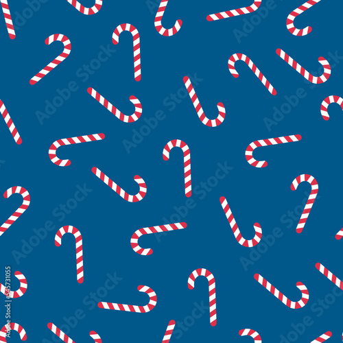 Christmas candy pattern on blue background.