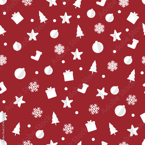 Christmas vector seamless pattern with gift and snowflake, present