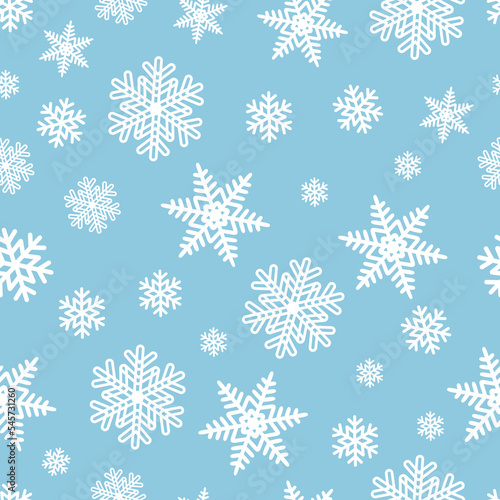 Christmas winter white snowflake seamless pattern on blue background for holiday wrapper paper or xmas