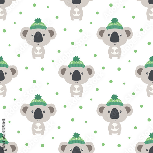 winter seamless pattern with cartoon cute koala