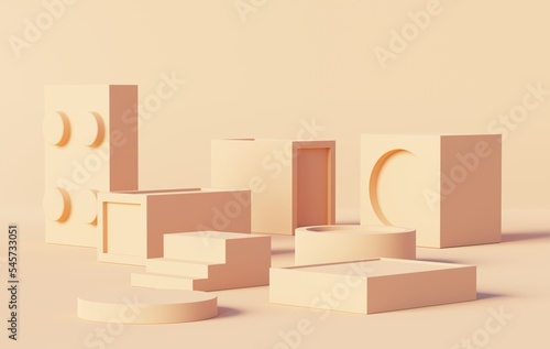 Podium backgrounds stage platform for product presentation and mock up. Minimal scene backdrop with clean design. Vacant pedestal for mock up. Empty stage with pastel color for cosmetic. 3D render.