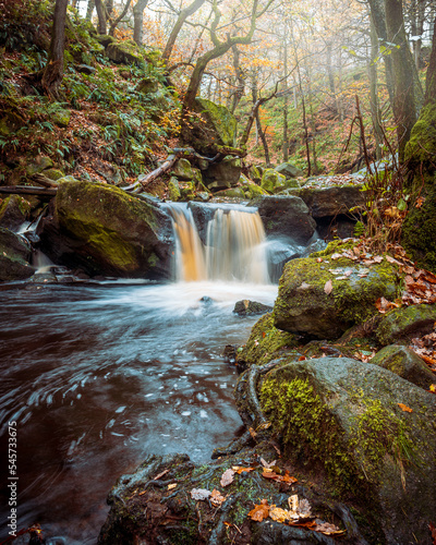 An autumn waterfall in Padley Gorge