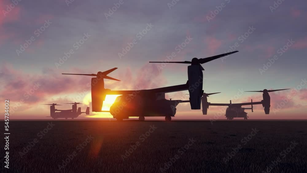 Silhouettes of transport helicopters at sunset Silhouettes of transport helicopters at sunset
