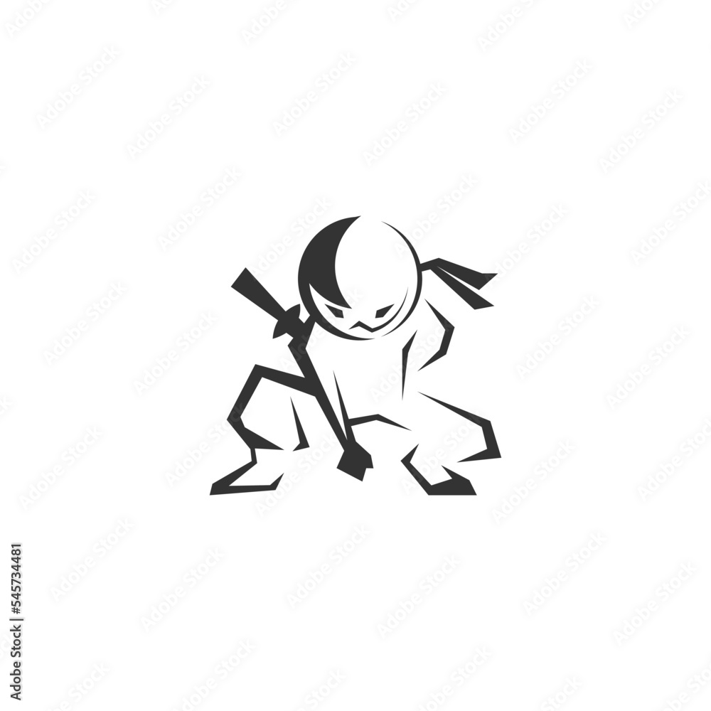 Digital illustration of a black ninja company logo design on a white background Digital illustration of a black ninja company logo design on a white background