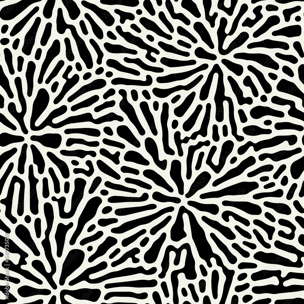 Vector seamless pattern. Stylish background with abstract flowers. Monochrome floral theme. Contrast texture with hand drawn leaves. Vector seamless pattern. Stylish background with abstract flowers. Monochrome floral theme. Contrast texture with hand drawn leaves.