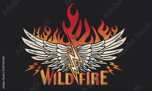Wild fire rock design for t-shirt. Eagle wing artwork for  apparel, sticker, poster and others.