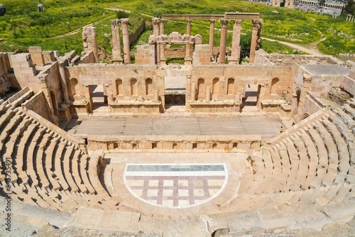 Ruins of the ancient Roman theatre of Nymphaeum in the Roman city of Gerasa, Jordan