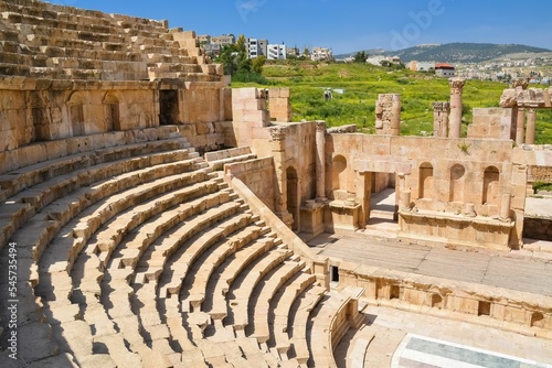 Ruins of the ancient Roman theatre of Nymphaeum in the Roman city of Gerasa, Jordan