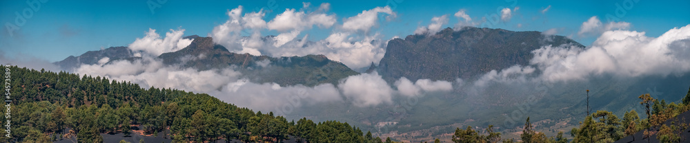 Spectacular panorama of Taburiente volcano and clouds