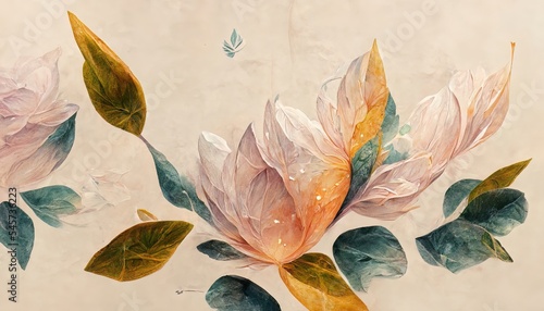 Beautiful delicate floral colorful background. Watercolor plants with voluminous multi-colored petals, light floral background, art decor.