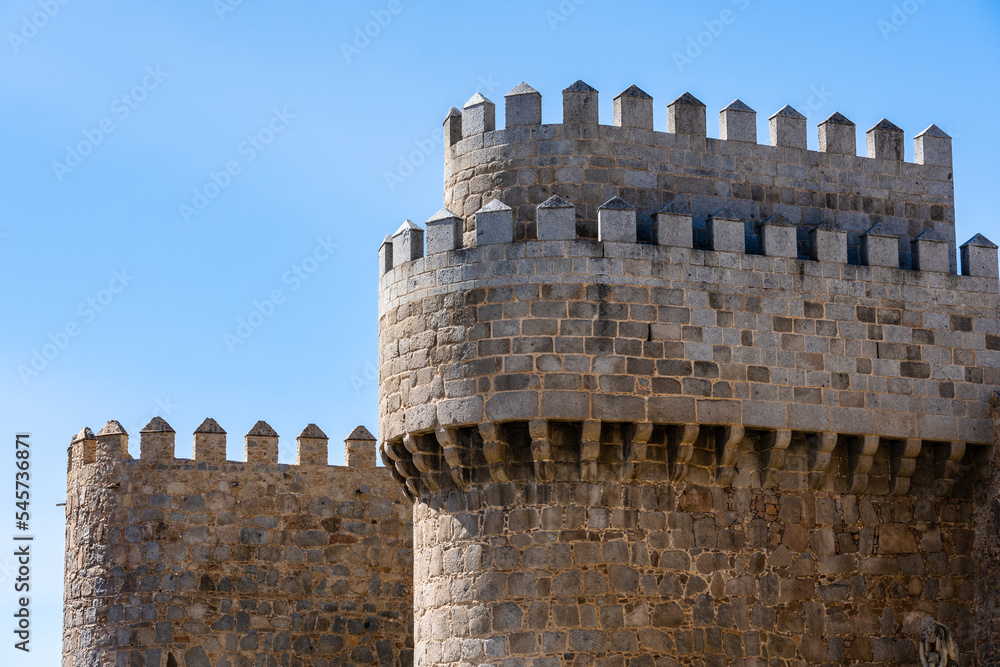 The Roman Walls of Avila a sunny summer day. Spain