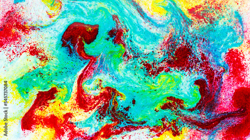 Fluid Art. Multicolored abstract background on the liquid. Trendy backdrop